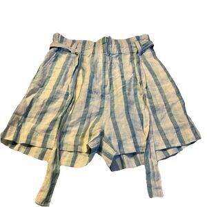 Faherty Cypress Linen High Waist Shorts Catalina White Blue Stripe L